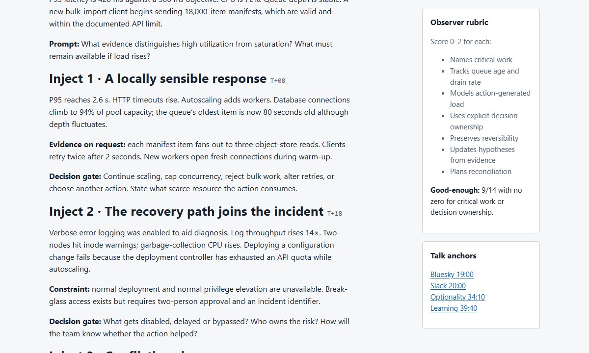 Tabletop workshop showing staged incident injects