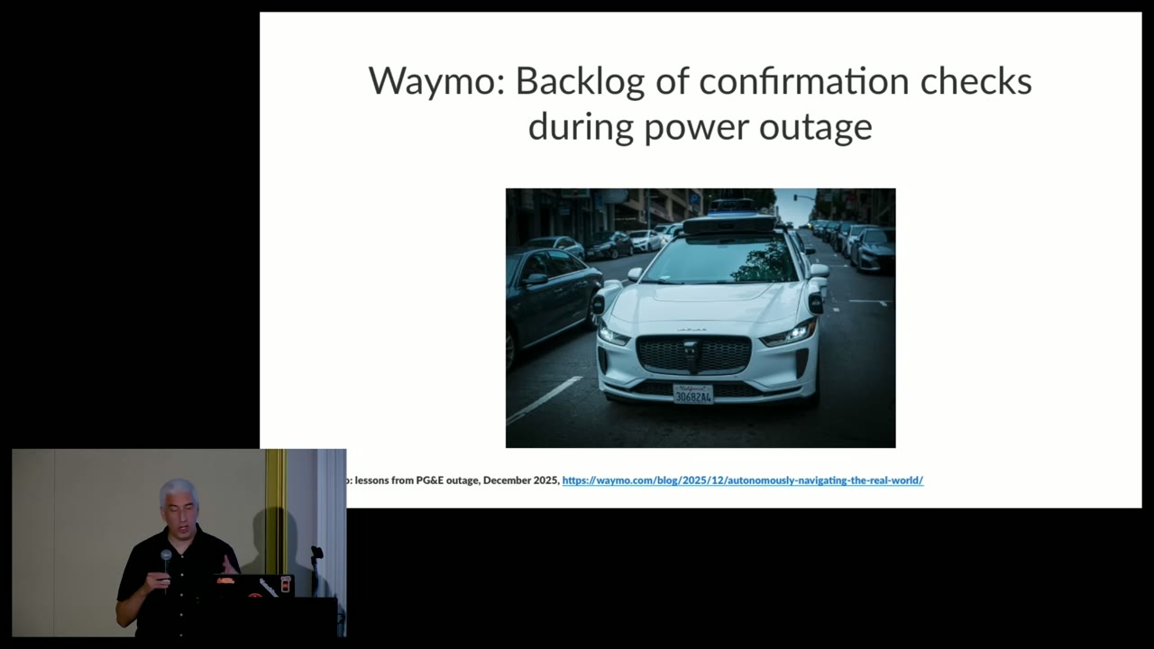Talk slide describing Waymo vehicles during the San Francisco power outage