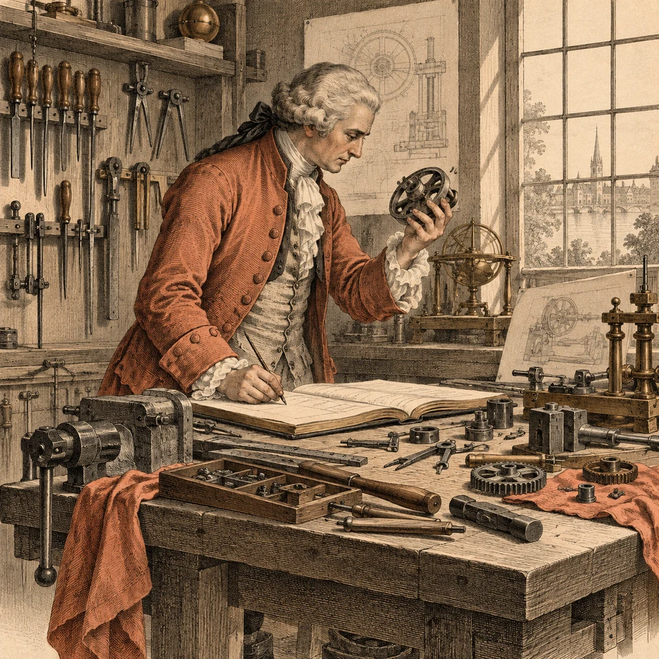 A scholar inventories a workbench and records evidence before beginning a repair.