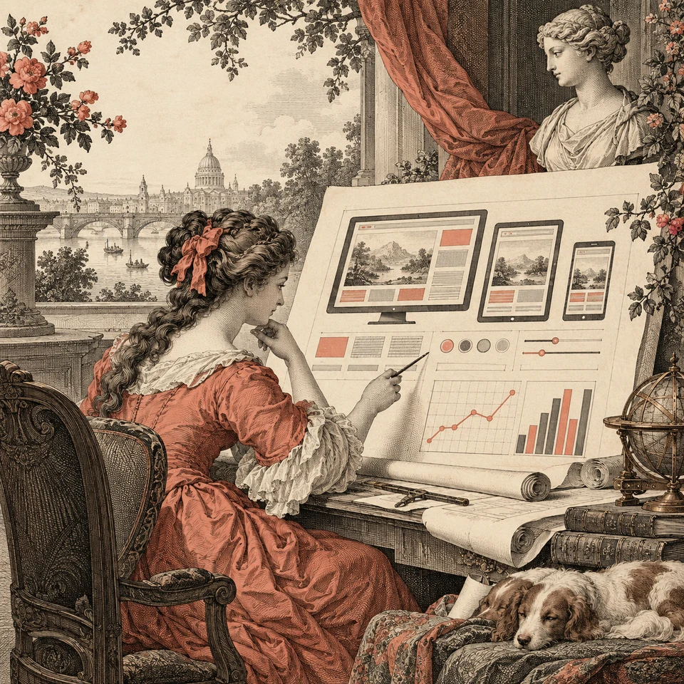 A readable interface layout balances period ornament with clear controls and factual diagrams.