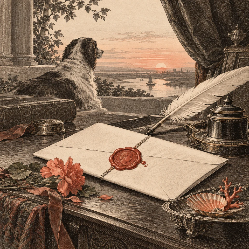 A final handwritten valediction rests beside a sealed letter.